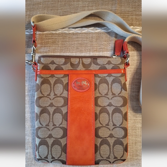 Coach Handbags - Coach Legacy Signature Swingpack Crossbody Bright Coral and Light Khaki Brown